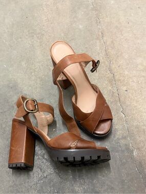 Arezzo Women’s‎ Brown Leather Block Heel Sandals